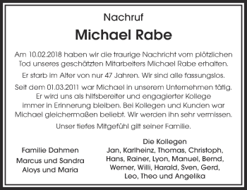 Traueranzeige von Michael Rabe 