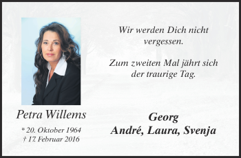 Traueranzeige von Petra Willems 