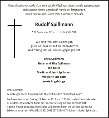 Traueranzeige von Rudolf Spillmann 