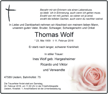 Traueranzeige von Thomas Wolf 