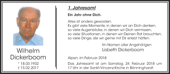 Traueranzeige von Wilhelm Dickerboom 
