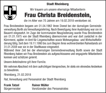 Traueranzeige von Christa Breidenstein 