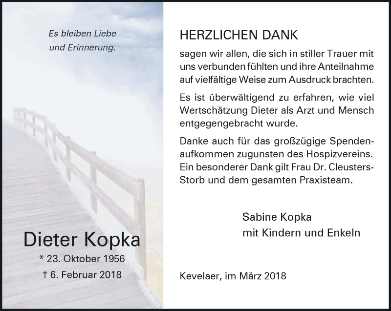  Traueranzeige für Dieter Kopka vom 24.03.2018 aus 