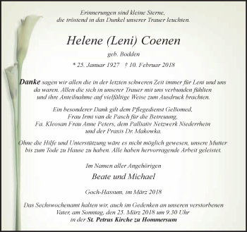 Traueranzeige von Helene Coenen 