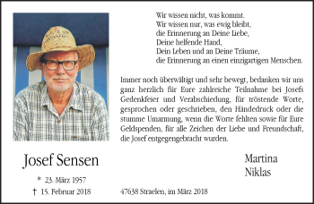 Traueranzeige von Josef Sensen 