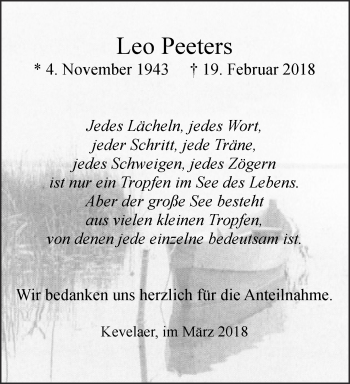 Traueranzeige von Leo Peeters 