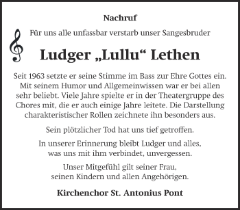 Traueranzeige von Ludger Lethen 
