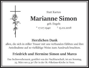 Traueranzeige von Marianne Simon 