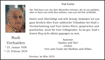Traueranzeige von Rudi Verhaelen 