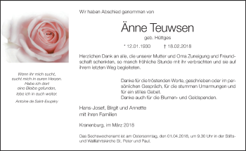Traueranzeige von Änne Teuwsen 