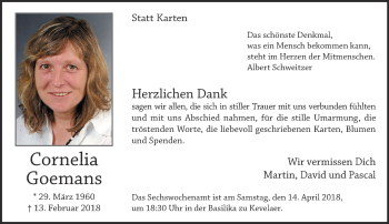 Traueranzeige von Cornelia Goemans 