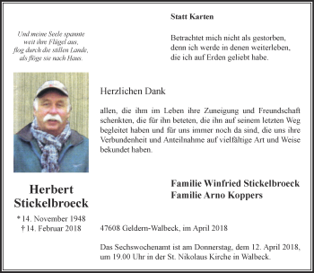 Traueranzeige von Herbert Stickelbroeck 