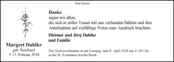 Traueranzeige von Margret Dahlke 