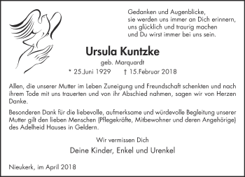 Traueranzeige von Ursula Kuntzke 