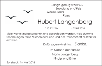 Traueranzeige von Hubert Langenberg 