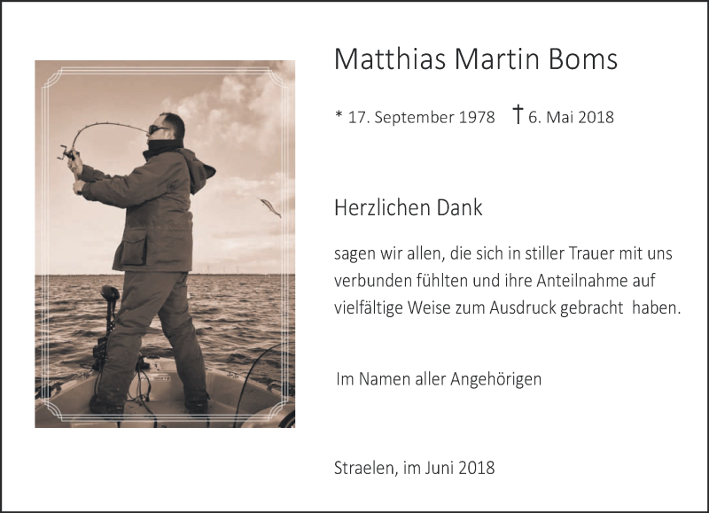  Traueranzeige für Matthias Martin Boms vom 30.06.2018 aus 