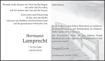Traueranzeige von Hermann Lamprecht 