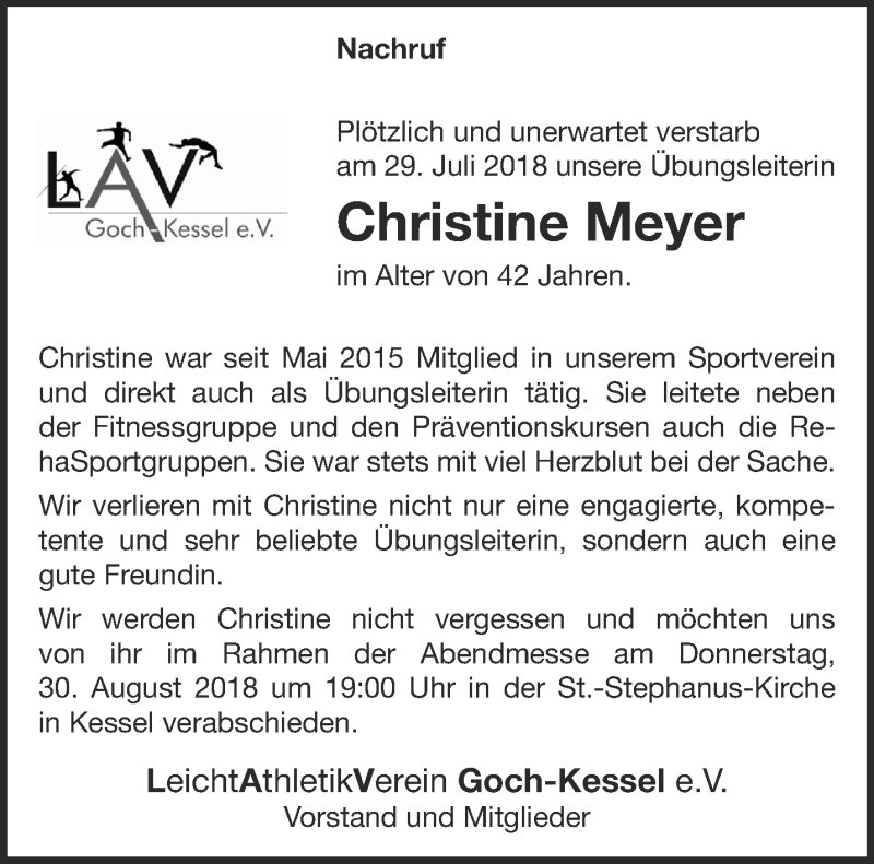  Traueranzeige für Christine Meyer vom 22.08.2018 aus 