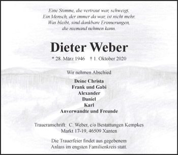 Traueranzeige von Dieter Weber 
