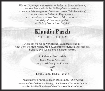 Traueranzeige von Klaudia Pasch 