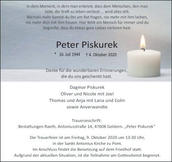 Traueranzeige von Peter Piskurek 