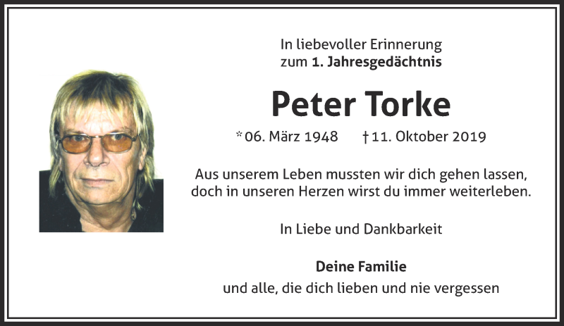  Traueranzeige für Peter Torke vom 10.10.2020 aus 