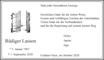 Traueranzeige von Rüdiger Lasson 