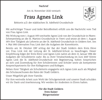 Traueranzeige von Agnes Link 