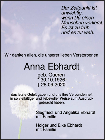 Traueranzeige von Anna Ebhardt 
