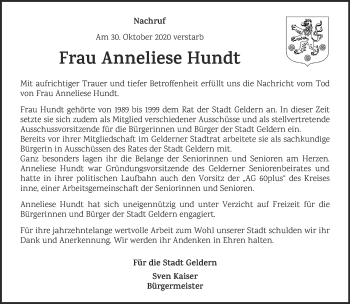 Traueranzeige von Anneliese Hundt 