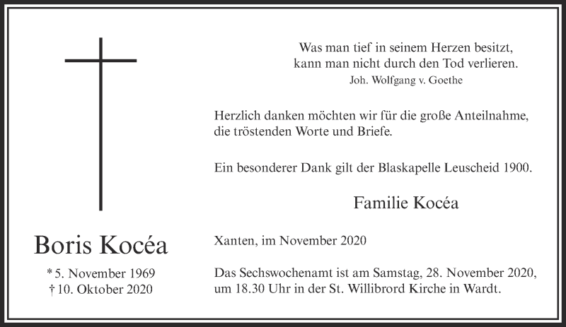  Traueranzeige für Boris Kocéa vom 28.11.2020 aus 