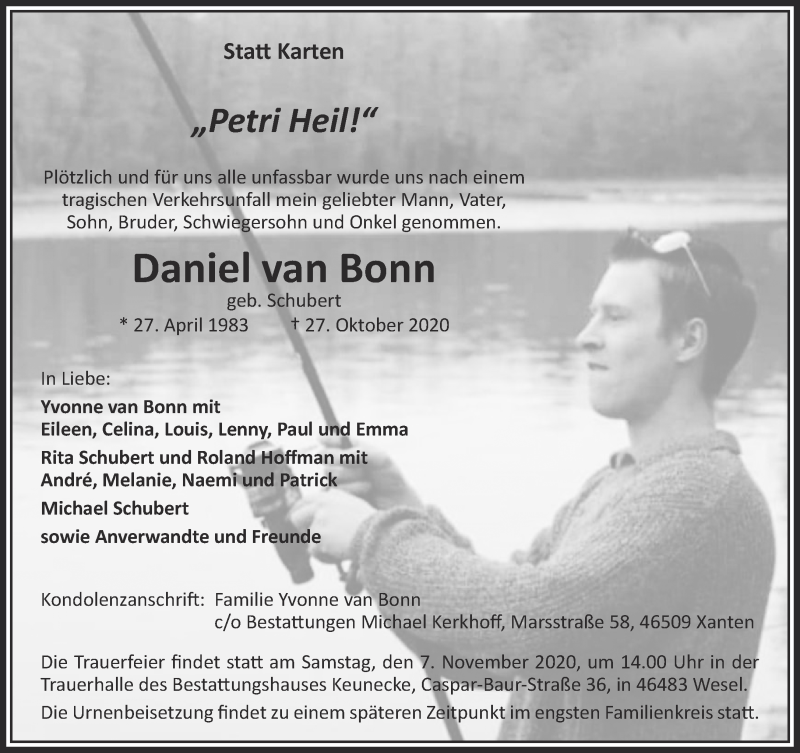  Traueranzeige für Daniel van Bonn vom 04.11.2020 aus 