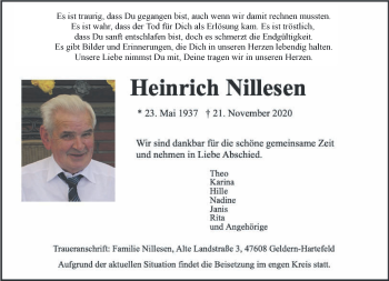 Traueranzeige von Heinrich Nillesen 