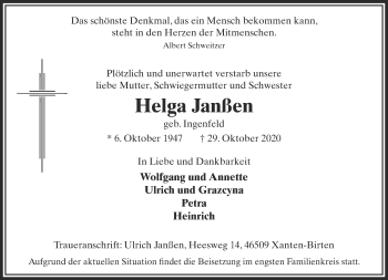 Traueranzeige von Helga Janßen 