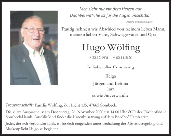 Traueranzeige von Hugo Wölfing 