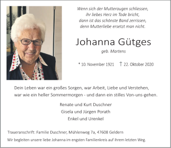 Traueranzeige von Johanna Gütges 