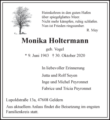 Traueranzeige von Monika Holtermann 