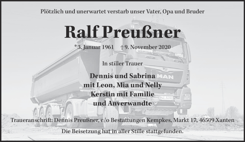  Traueranzeige für Ralf Preußner vom 14.11.2020 aus 