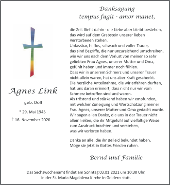 Traueranzeige von Agnes Link 