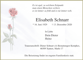 Traueranzeige von Elisabeth Schnarr 