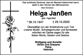 Traueranzeige von Helga Janßen 