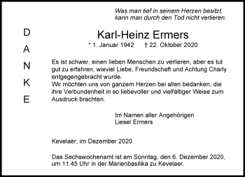 Traueranzeige von Karl-Heinz Ermers 