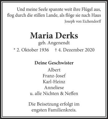 Traueranzeige von Maria Derks 