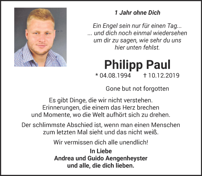  Traueranzeige für Philipp Paul vom 12.12.2020 aus 