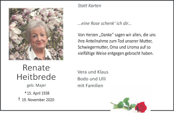 Traueranzeige von Renate Heitbrede 