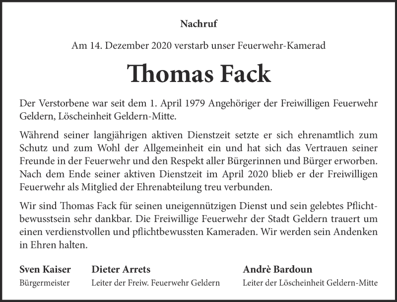  Traueranzeige für Thomas Fack vom 23.12.2020 aus 