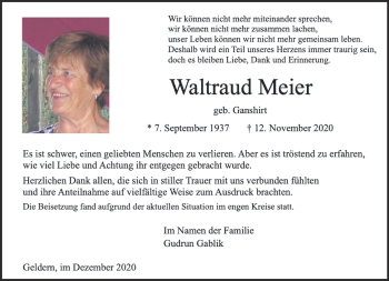 Traueranzeige von Waltraud Meier 
