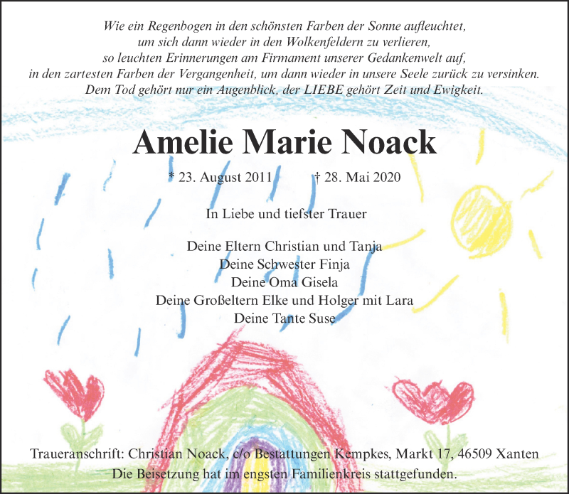  Traueranzeige für Amelie Marie Noack vom 06.06.2020 aus 