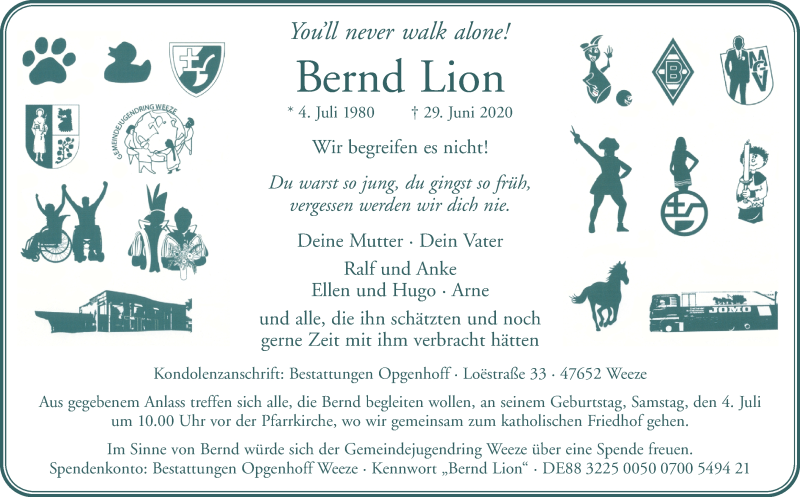  Traueranzeige für Bernd Lion vom 04.07.2020 aus 