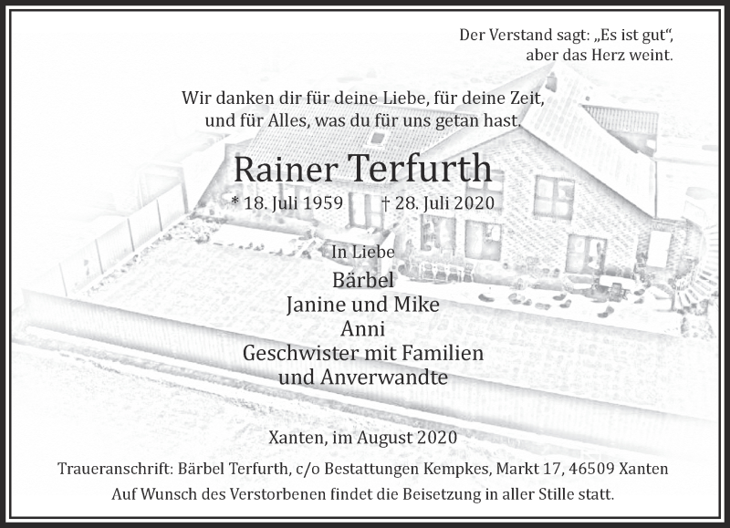  Traueranzeige für Rainer Terfurth vom 01.08.2020 aus 